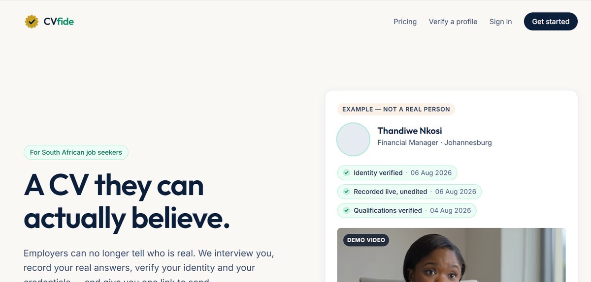 The CVFide website — verified interactive CVs